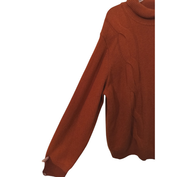 3289) C&A Est 1841 Burnt Orange Cowl Neck Cable Knit Wool Blend Sweater XXL - Picture 11 of 11